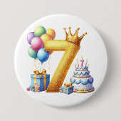 Goldener 7. Geburtstag Button (Vorderseite)