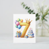 Goldener 7. Geburtstag Einladung (Stehend Vorderseite)