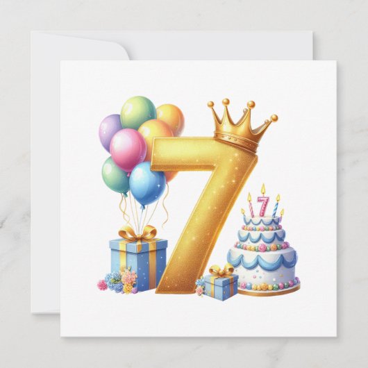 Goldener 7. Geburtstag Einladung (Vorderseite)