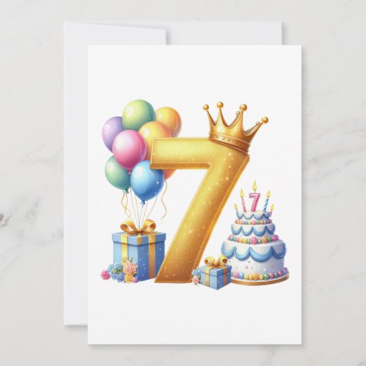 Goldener 7. Geburtstag Einladung (Vorderseite)