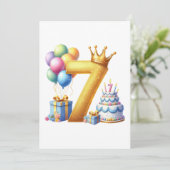 Goldener 7. Geburtstag Einladung (Stehend Vorderseite)