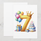 Goldener 7. Geburtstag Einladung (Vorne/Hinten)