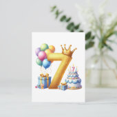 Goldener 7. Geburtstag Feiertagspostkarte (Stehend Vorderseite)