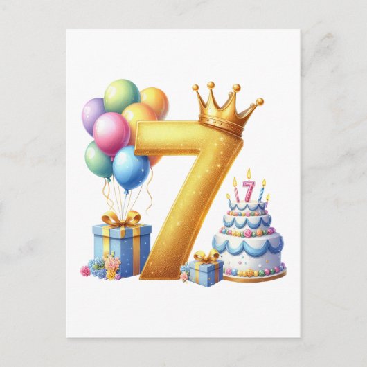 Goldener 7. Geburtstag Feiertagspostkarte (Vorderseite)
