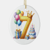 Goldener 7. Geburtstag Keramik Ornament (Rechts)