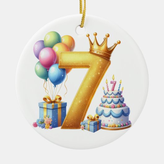 Goldener 7. Geburtstag Keramik Ornament (Vorne)