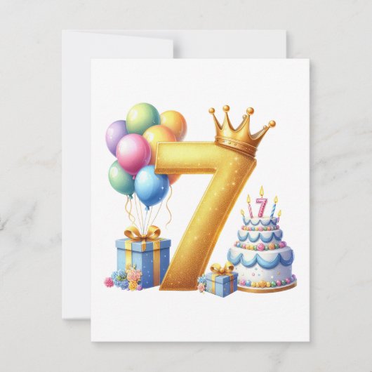Goldener 7. Geburtstag Mitteilungskarte (Vorderseite)