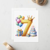 Goldener 7. Geburtstag Mitteilungskarte (Vorderseite/Rückseite Beispiel)