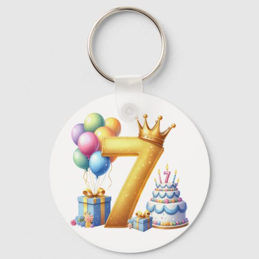 Goldener 7. Geburtstag Schlüsselanhänger (Vorderseite)