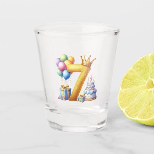 Goldener 7. Geburtstag Schnapsglas (Vorderseite)