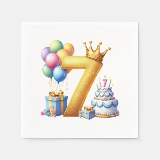 Goldener 7. Geburtstag Serviette (Vorderseite)