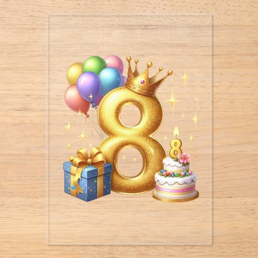 Goldener 8. Geburtstag Acryleinladungen (Vorderseite)