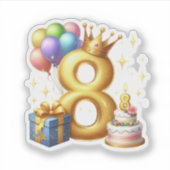 Goldener 8. Geburtstag Aufkleber (Vorderseite)