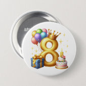 Goldener 8. Geburtstag Button (Vorne & Hinten)