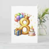 Goldener 8. Geburtstag Einladung (Stehend Vorderseite)