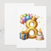 Goldener 8. Geburtstag Einladung (Vorne/Hinten)