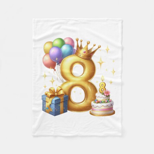 Goldener 8. Geburtstag Fleecedecke (Vorderseite)