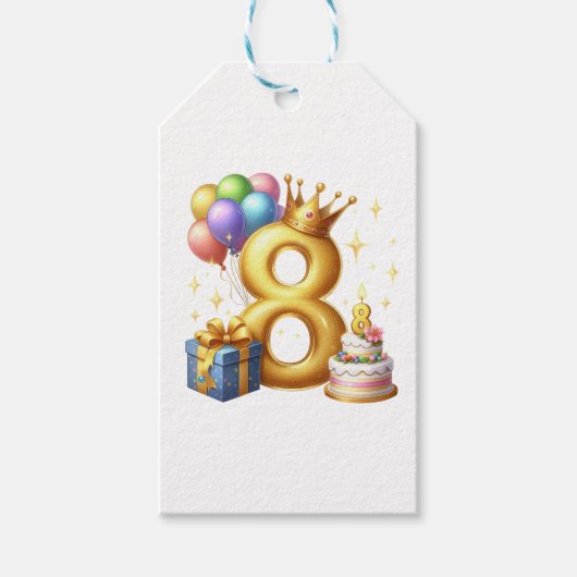 Goldener 8. Geburtstag Geschenkanhänger (Vorderseite)