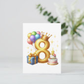 Goldener 8. Geburtstag Postkarte (Stehend Vorderseite)