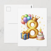 Goldener 8. Geburtstag Postkarte (Vorne/Hinten)
