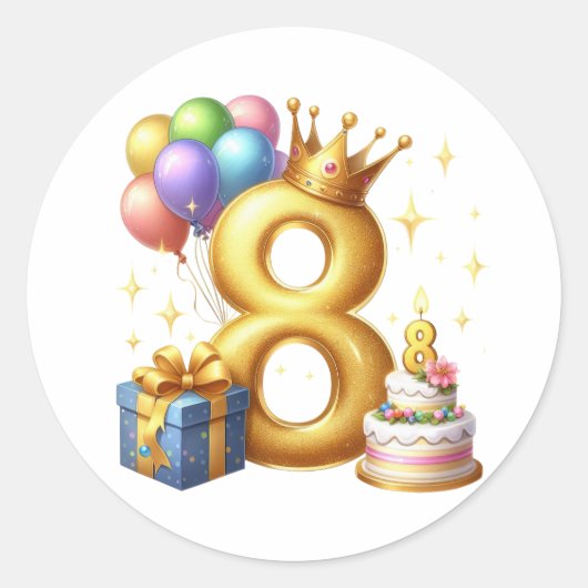 Goldener 8. Geburtstag Runder Aufkleber (Vorderseite)