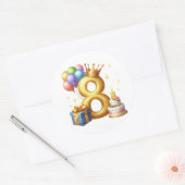 Goldener 8. Geburtstag Runder Aufkleber (Umschlag)