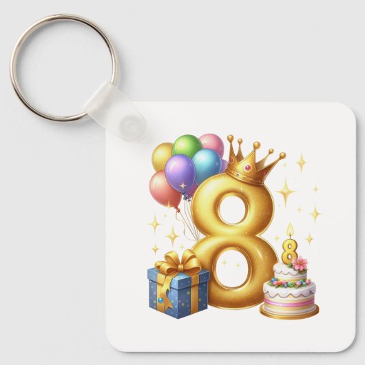 Goldener 8. Geburtstag Schlüsselanhänger (Vorderseite)