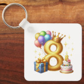 Goldener 8. Geburtstag Schlüsselanhänger (Vorderseite)