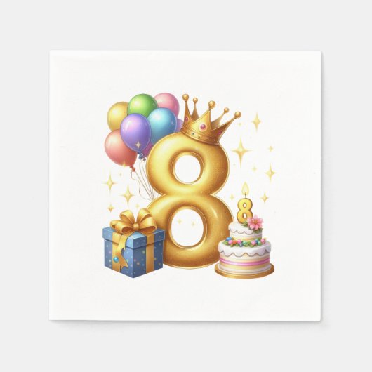 Goldener 8. Geburtstag Serviette (Vorderseite)