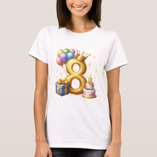 Goldener 8. Geburtstag T-Shirt (Vorderseite)