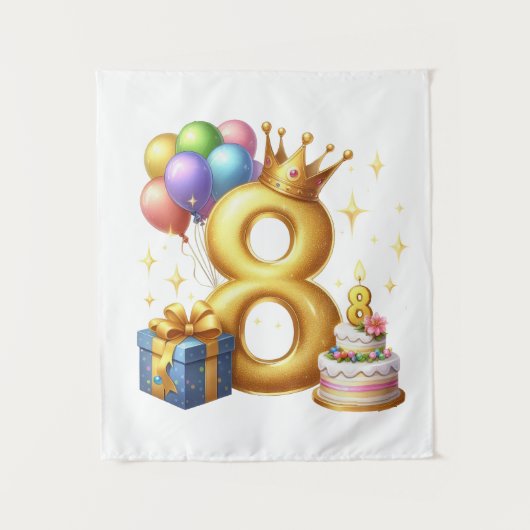 Goldener 8. Geburtstag Wandteppich (Vorderseite)