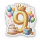 Goldener 9. Geburtstag Aufkleber (Vorderseite)