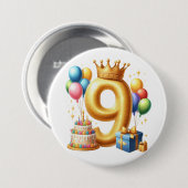 Goldener 9. Geburtstag Button (Vorne & Hinten)