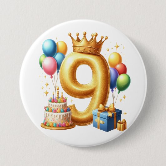 Goldener 9. Geburtstag Button (Vorderseite)