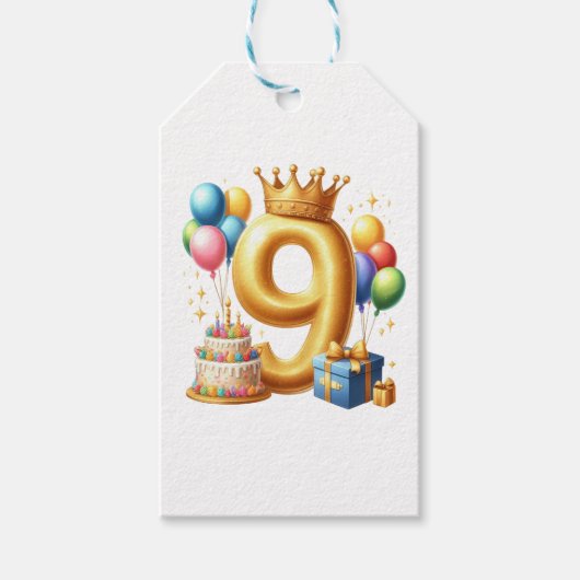 Goldener 9. Geburtstag Geschenkanhänger (Vorderseite)