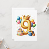 Goldener 9. Geburtstag Karte (Vorderseite/Rückseite Beispiel)