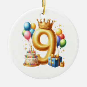 Goldener 9. Geburtstag Keramik Ornament