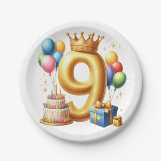 Goldener 9. Geburtstag Pappteller
