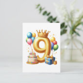 Goldener 9. Geburtstag Postkarte (Stehend Vorderseite)