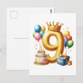 Goldener 9. Geburtstag Postkarte (Vorne/Hinten)