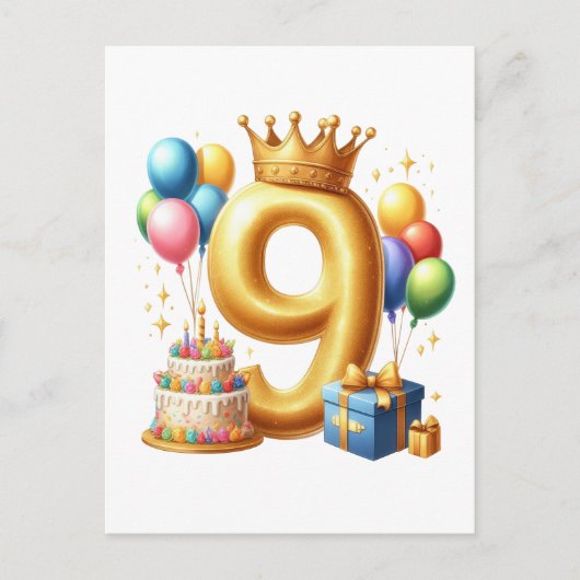 Goldener 9. Geburtstag Postkarte (Vorderseite)