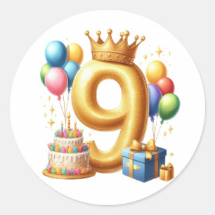 Goldener 9. Geburtstag Runder Aufkleber