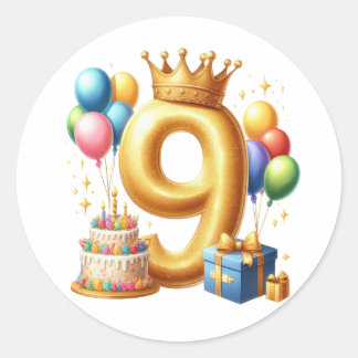 Goldener 9. Geburtstag Runder Aufkleber