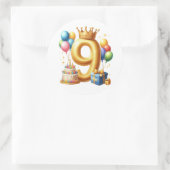 Goldener 9. Geburtstag Runder Aufkleber (Tasche)