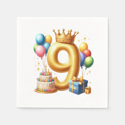 Goldener 9. Geburtstag Serviette (Vorderseite)