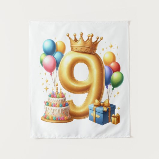 Goldener 9. Geburtstag Wandteppich (Vorderseite)