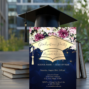 Goldener Abschlusshelm, Sterne, Blumen Blauer Absc Einladung
