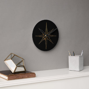 Goldener abstrakter Stern Lineart Runde Wanduhr