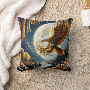 Goldener Adler auf dem Zweig nachts Kissen