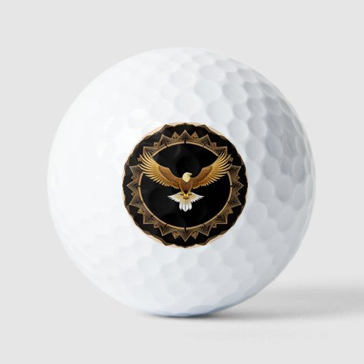 Goldener Adler auf geometrischer Mandala Golfball (Vorderseite)